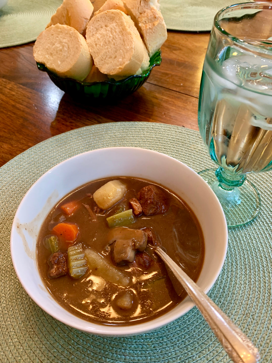 Beef Stew Gumbo with Carrots, Potatoes, Celery and Mushrooms