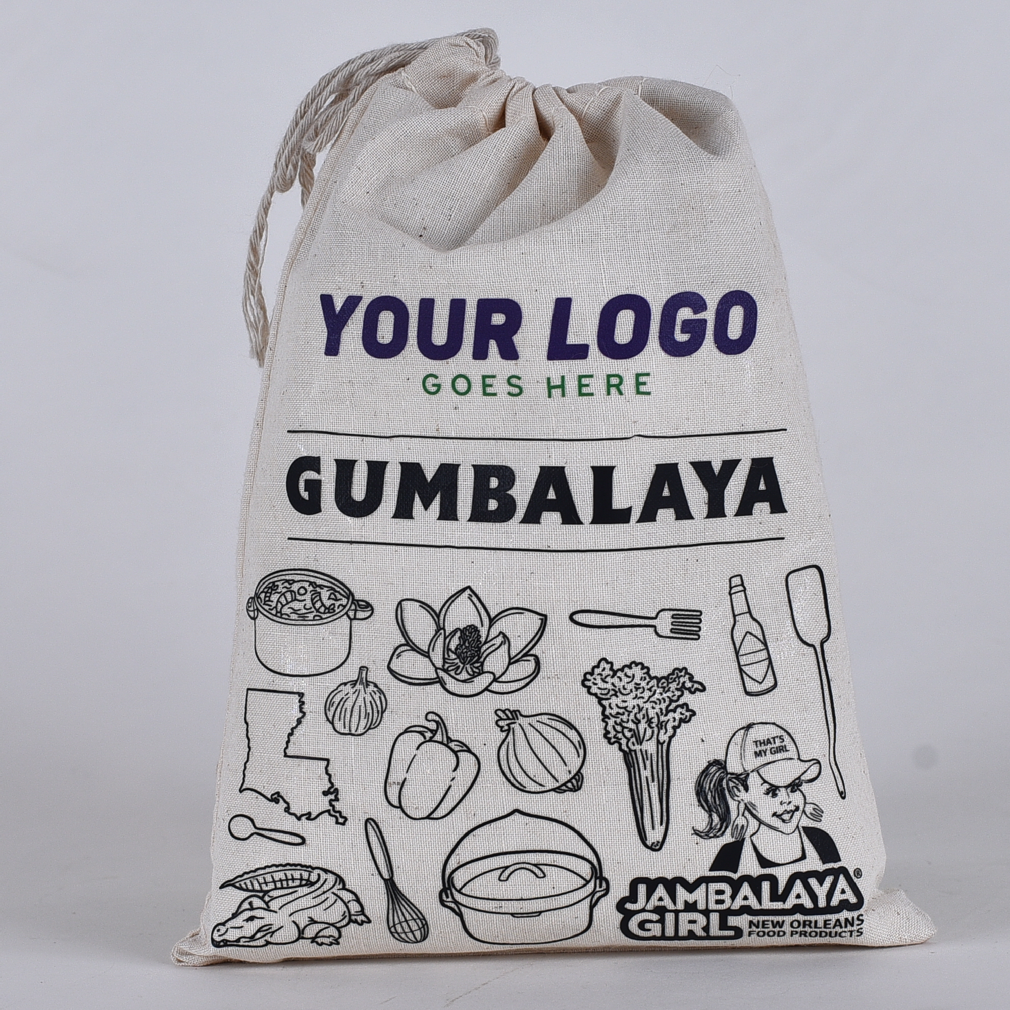 Custom Logo or Message! GUMBALAYA Cotton Gift Bag
