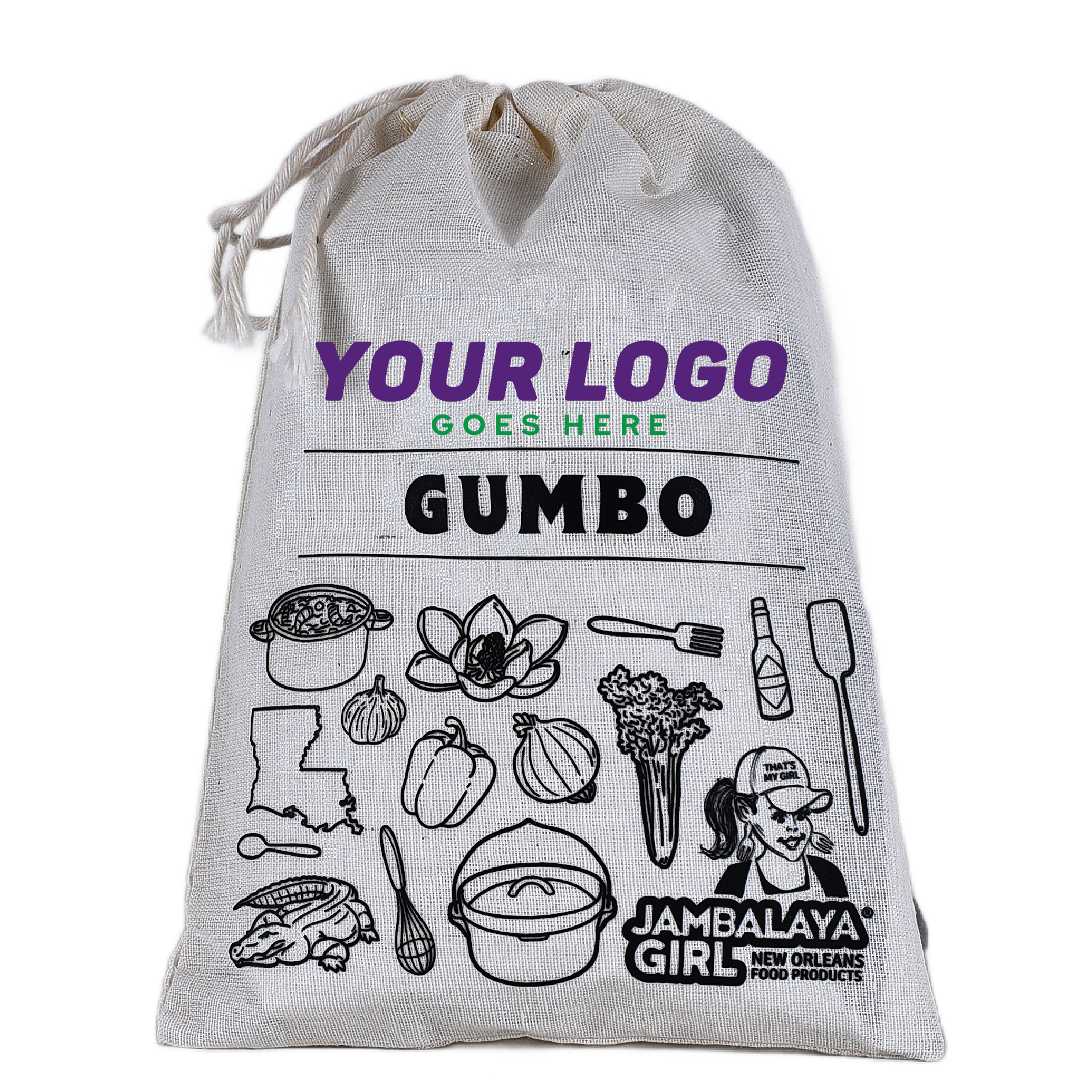 Custom Logo or Message! Gumbo Cotton Gift Bag