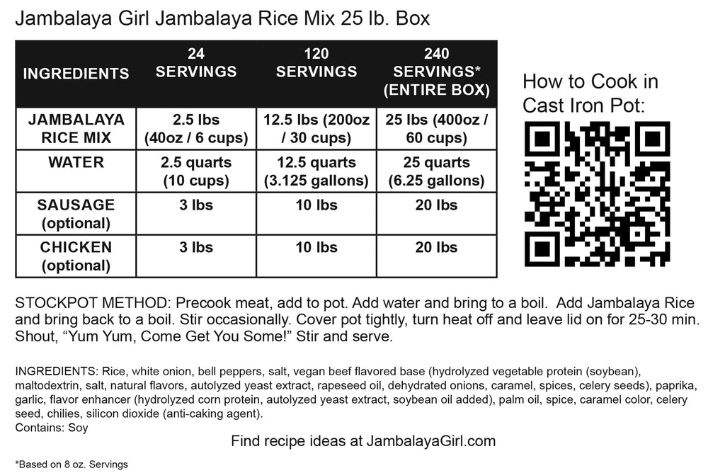 Food Service Jambalaya Seasoned Rice Blend, 25 lb. box