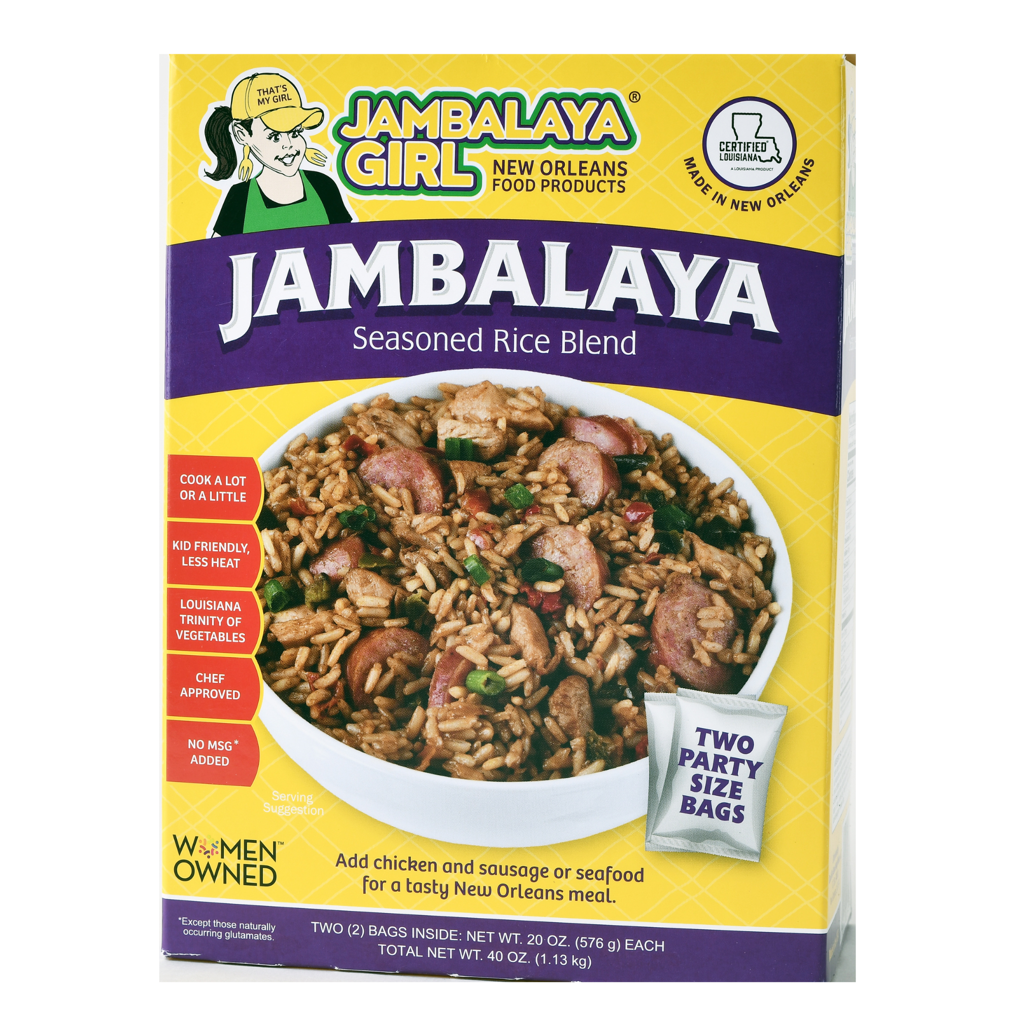 Jambalaya Girl Jambalaya Seasoned Rice Blend, 20 oz "Party Size" (2-20 oz Bags in 1 Box)